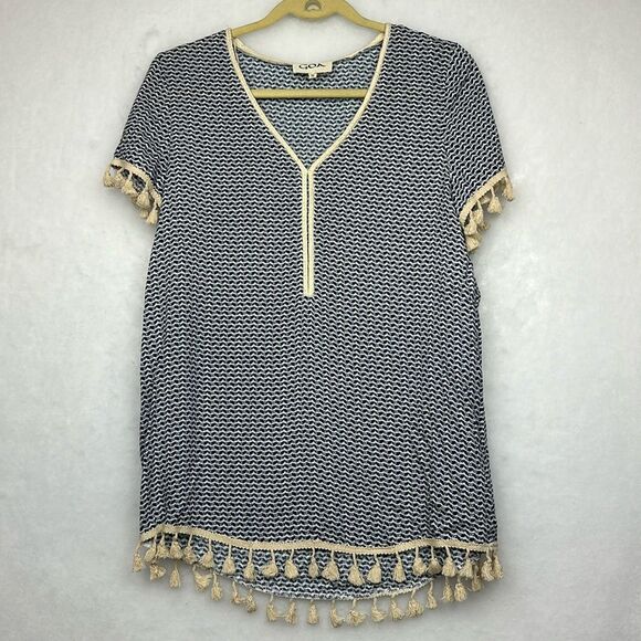 Summer Dress Coverv Up Short Sleeve - Tassel - Short Dress - Loose Fit Sz S - Picture 1 of 8